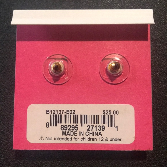 Betsey Johnson Purple Striped Heart Earrings - Picture 2 of 2